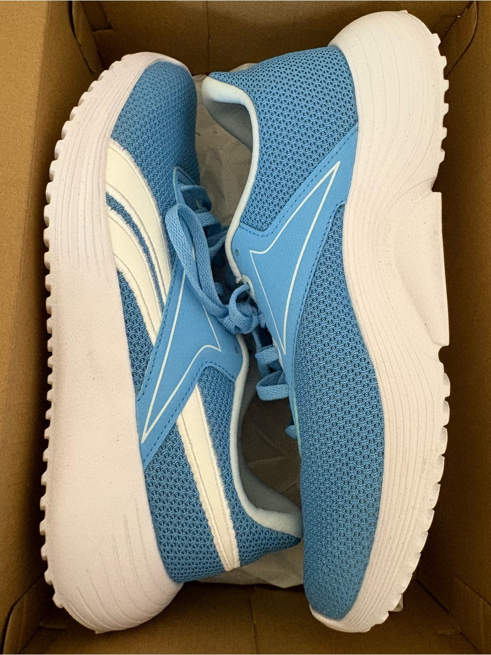 Reebok Lite 3.0 Blue Mesh Athletic Sneakers with White Sole